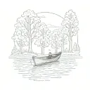 rowing boat surrounded by minimal trees. with no people. tattoo design idea