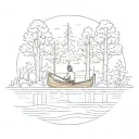rowing boat surrounded by minimal trees. with no people. tattoo design idea