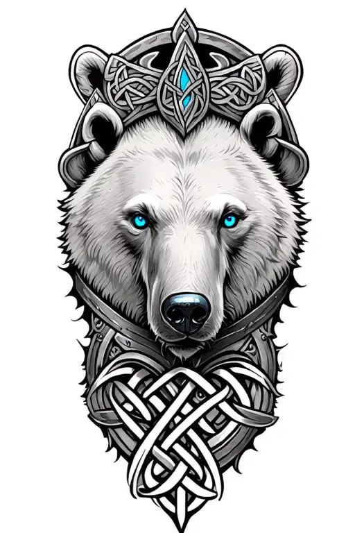 polar bear with blue eyes on armor tattoo design featuring Celtic trinity knot  tattoo design idea