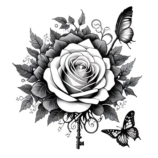 Breath, Rose, Feather, Ivy, Tree Of Life, butterfly, Key tattoo design idea