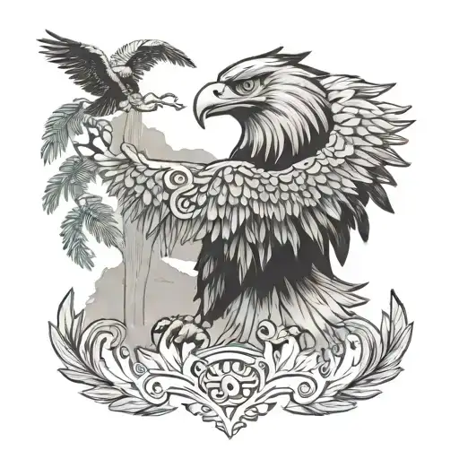 lebanese cedar tree and mexican eagle tattoo design idea