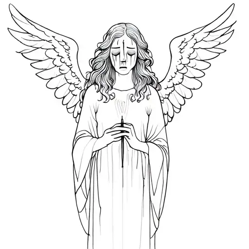minimalist crying angel writing angel below tattoo design idea