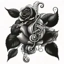 music notes and roses growing tattoo design idea