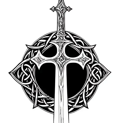 celtic cross with sword  tattoo design idea