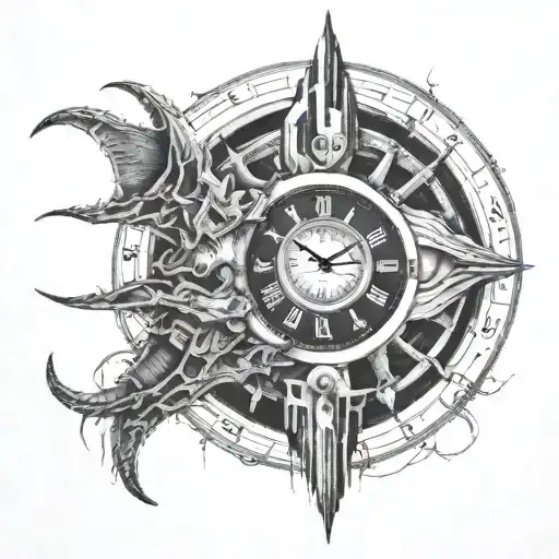 insomnia, bleeding eye, clock, demon holding tattoo design idea