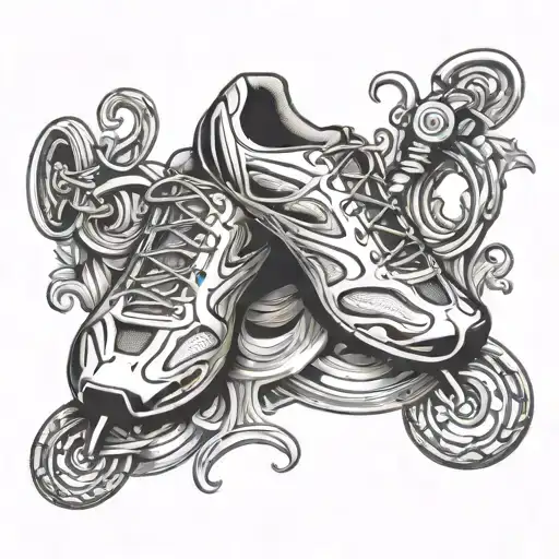 bicycle and endurance running shoe tattoo design idea