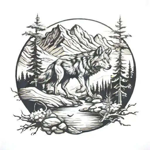 wolf mountain creek tattoo design idea