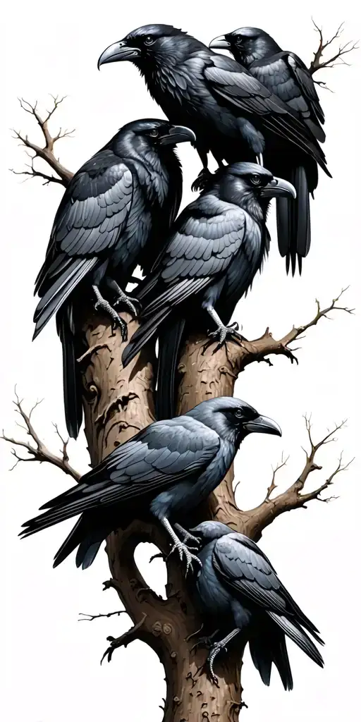 9 ravens in a tree intertwined tattoo design idea
