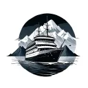 basic cruise ship sailing mountains small tattoo design idea