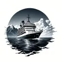 basic cruise ship sailing mountains small tattoo design idea