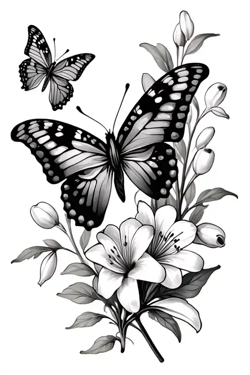 small butterflies on a combined hawthorn and Lily of the valley flowers on lower inner arm  tattoo design idea