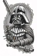 darth vader with luke skywalker lightsaber hilt surrounded tattoo design idea