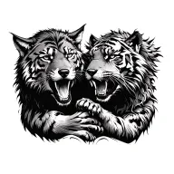 a tiger figthing a wolf tattoo design idea