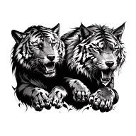a tiger figthing a wolf tattoo design idea