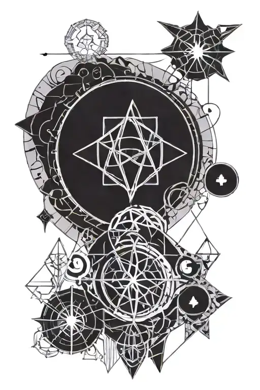 elements and witchcraft symbols tattoo design idea