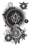 elements and witchcraft symbols tattoo design idea