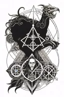 elements and witchcraft symbols tattoo design idea