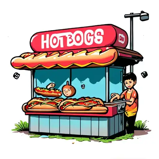 an hotdog stand selling newborns to an eye with legs and arms  tattoo design idea