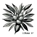 olive branch with 1 Peter 5:7 tattoo design idea