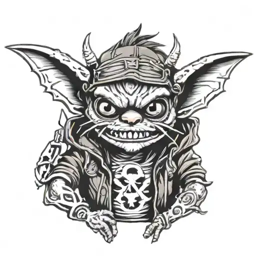 gremlin with ski mask tattoo design idea