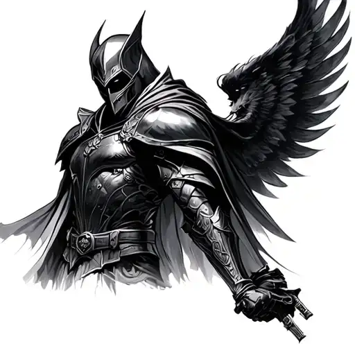 dark fantasy knight tattoo design idea