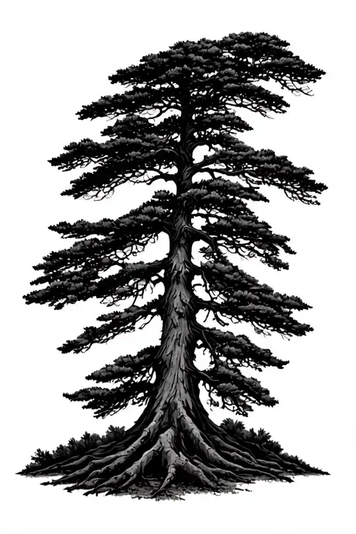 western red cedar tree silhouette tattoo design idea