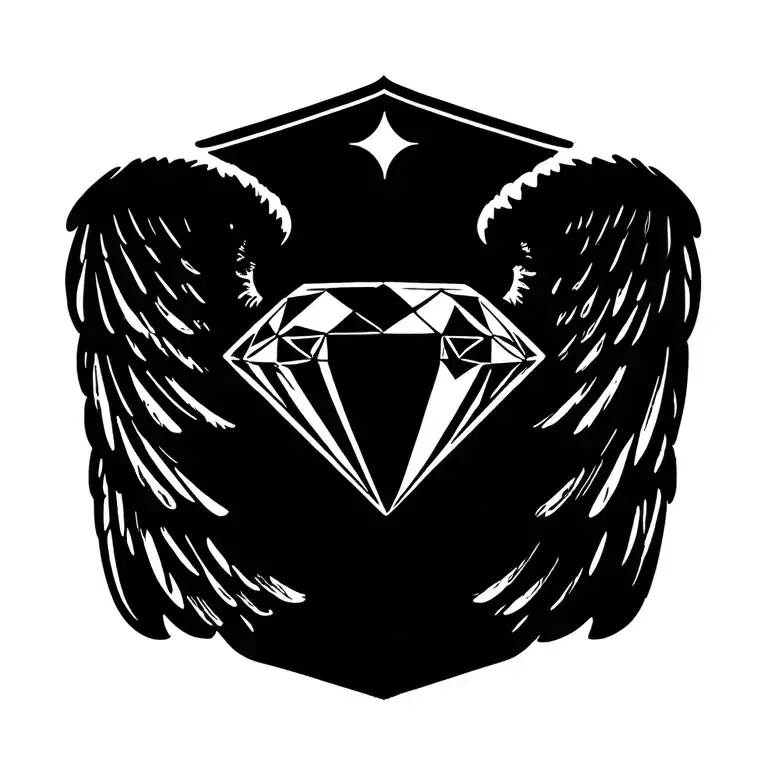 a diamond with angel wings spread wide with no background behind it tattoo design idea