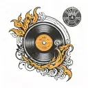 A classic vinyl record with subtle flames etched into the grooves, symbolizing the timeless and en tattoo design idea