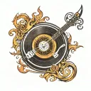 A classic vinyl record with subtle flames etched into the grooves, symbolizing the timeless and en tattoo design idea