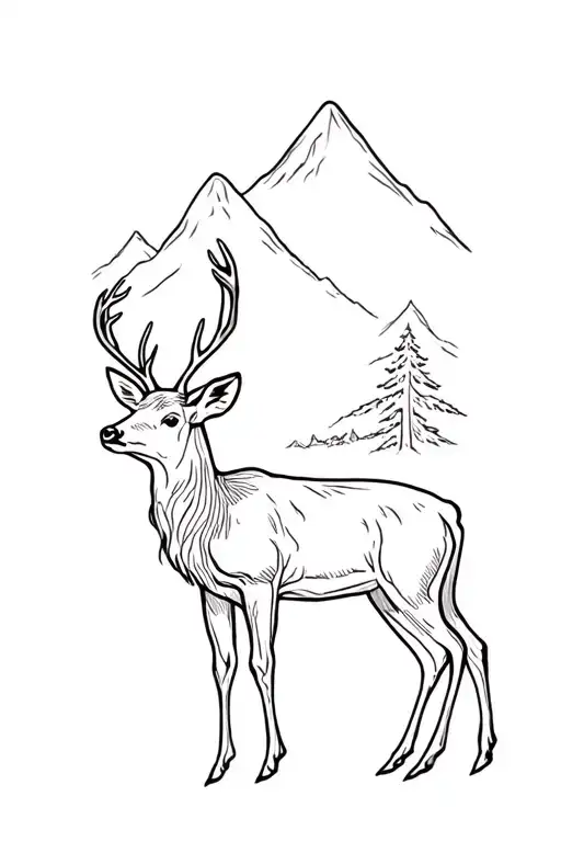 tattoo of a deer in a mountain forest tattoo design idea