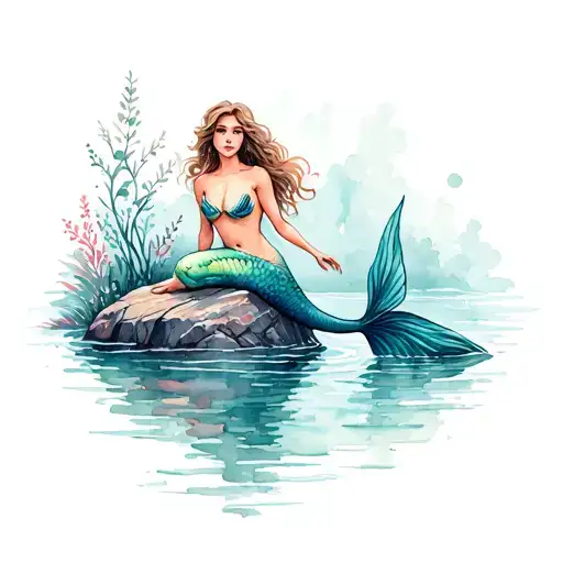 mermaid sitting on a rock tattoo design idea