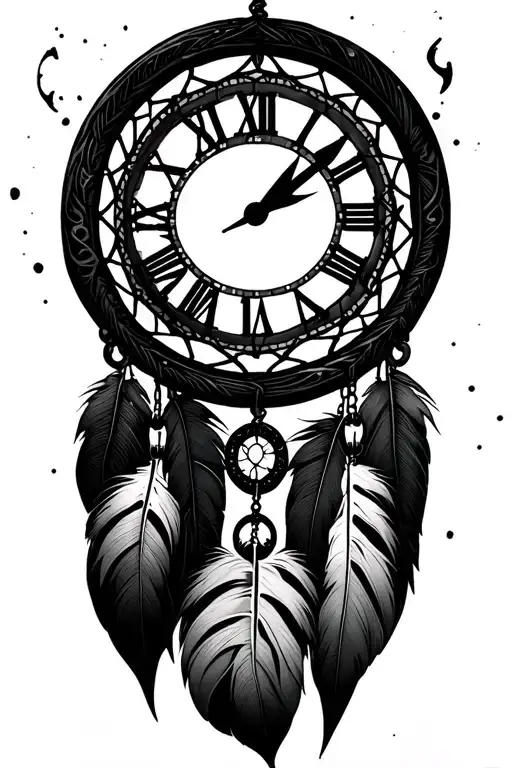 dream catcher with clock face with a number 1 circled tattoo design idea