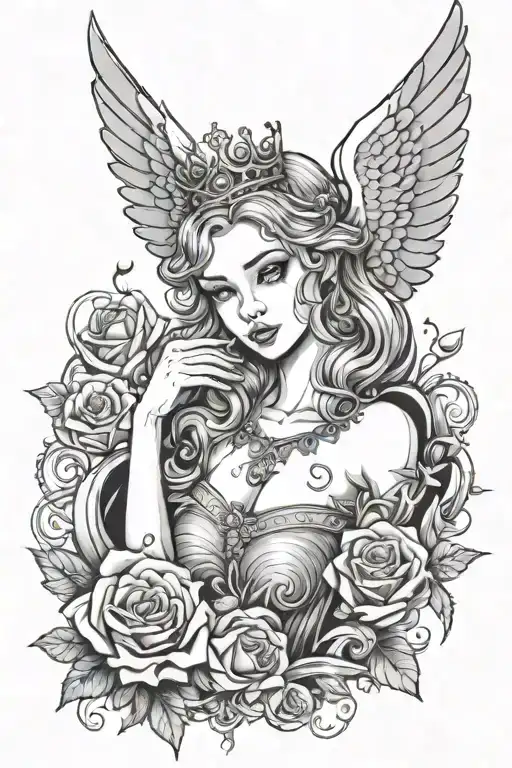 heart tear suffering smile psychopath princess angel enjoying tattoo design idea