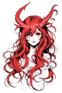 demon girl, face, long red hair tattoo design idea