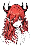 demon girl, face, long red hair tattoo design idea