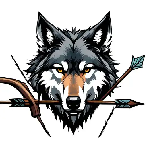 archers bow with wolfhead arrows tattoo design idea