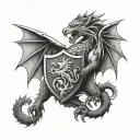 neotraditional Welsh dragon facing st marks lion holding shield with Eagle on it tattoo design idea