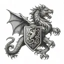 neotraditional Welsh dragon facing st marks lion holding shield with Eagle on it tattoo design idea