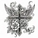 cross, floral, scripture verses flowing tattoo design idea