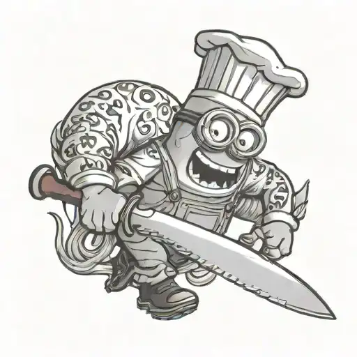 minion chef knife tattoo design idea