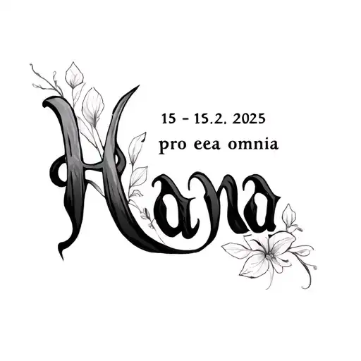text "Hana" date 15.12.2025, text "pro ea omnia" tattoo design idea