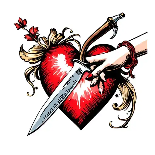 woman sticking a knife in a heart showing loneliness tattoo design idea