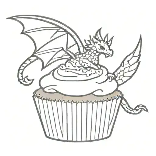 cupcake with dragon wings spread tattoo design idea