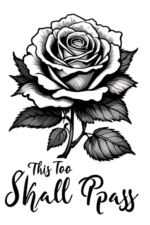 "This Too Shall Pass" Rose flower tattoo design idea