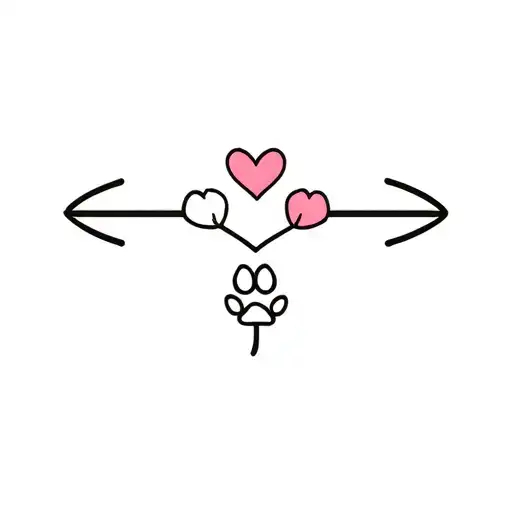 a tattoo of a minimalist bracelet consisting of three hearts, a dog paw and a tulip tattoo design idea