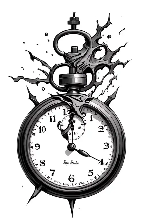 broken stop watch tattoo design idea