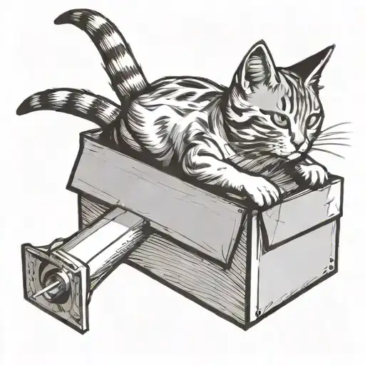 cat playing in a cardboard box pretending to be on a rocket, side view, anime style tattoo design idea