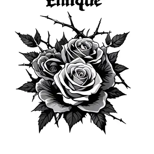 the name enrique with roses and thorns wrapped tightly tattoo design idea