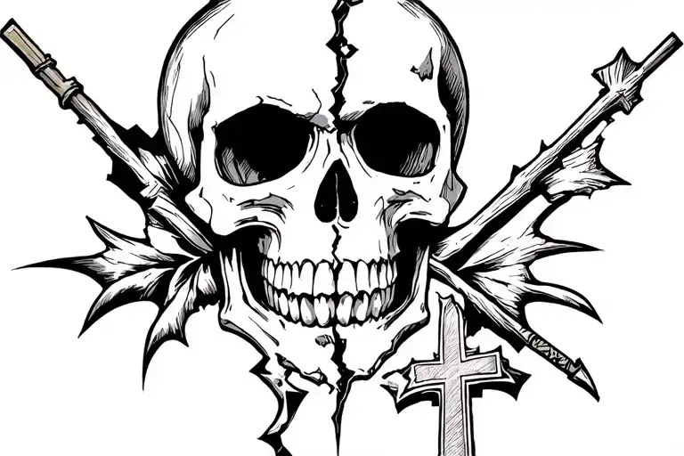 half broken skull with cross tattoo tattoo design idea