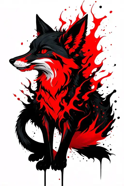 1. Demonic Fox (Cunning, Agility, Magic) • Form: A sharp-faced fox with three (or nine) tails covered in fire. tattoo design idea